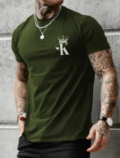 Sale OUKU Men's Letter Graphic Prints T Shirt Graphic Tee Cotton Short Sleeves Graphic Shirt Black Army Green Dark Blue Comfortable Tee Vacation Street Fashion Designer Clothing