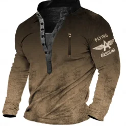 Clearance OUKU Men's Letter Graphic Prints Sweatshirt Pullover Long Sleeve Sweatshirt Standing Collar Henley Collar Vintage Streetwear Designer 3D Print Casual Daily Sports Zipper Fall Spring & Summer