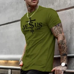 New OUKU Men's Letter Graphic Prints T Shirt Graphic Tee Cotton Short Sleeve Graphic Shirt Black Red Army Green Comfortable Tee Outdoor Street Fashion Designer Clothing