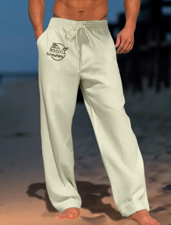 Hot OUKU Men's Letter Graphic Prints Trousers Summer Pants Beach Pants Mid Waist Streetwear Hawaiian Designer Casual Daily Holiday Drawstring Elastic Waist 3D Print Spring & Summer 3D Print White Light Green
