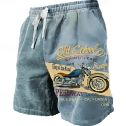 New OUKU Men's Letter Graphic Prints Motorcycle Sweat Shorts Beach Shorts Terry Shorts Mid Waist Casual Athleisure Daily Holiday Streetwear Drawstring Elastic Waist 3D Print Designer Clothing Apparel