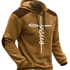 Online OUKU Men's Letter Graphic Prints Hoodie Hoodies Waffle Hoodie Daily Classic Long Sleeve Hooded Holiday Going out Streetwear Navy Blue Blue Print Spring & Fall Designer