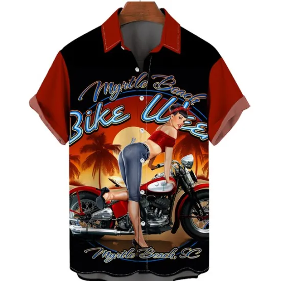 Best OUKU Men's Letter Motorcycle Pin Up Girl Shirt Summer Hawaiian Shirt Aloha Shirt Short Sleeves Shirt Turndown Vintage Tropical Fashion Street Casual Hawaiian Light Yellow Black Yellow S M L