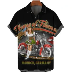 Best OUKU Men's Letter Motorcycle Pin Up Girl Shirt Summer Hawaiian Shirt Aloha Shirt Short Sleeves Shirt Turndown Vintage Tropical Fashion Street Casual Hawaiian Light Yellow Black Yellow S M L