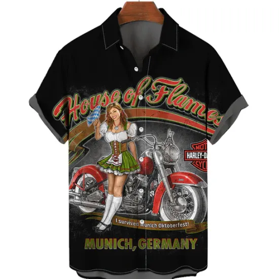 Best OUKU Men's Letter Motorcycle Pin Up Girl Shirt Summer Hawaiian Shirt Aloha Shirt Short Sleeves Shirt Turndown Vintage Tropical Fashion Street Casual Hawaiian Light Yellow Black Yellow S M L