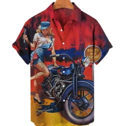 Best OUKU Men's Letter Motorcycle Pin Up Girl Shirt Summer Hawaiian Shirt Aloha Shirt Short Sleeves Shirt Turndown Vintage Tropical Fashion Street Casual Hawaiian Light Yellow Black Yellow S M L