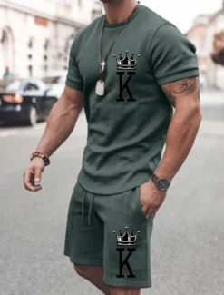 Outlet OUKU Men's Letter 2pcs Tees sets Matching Sets Short Sleeve Short Pants Crewneck Fashion Streetwear Gymnatics Outdoor Daily Wear Going out Drawstring Elastic Waist Summer Black White Pink