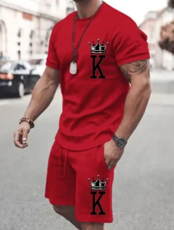 Outlet OUKU Men's Letter 2pcs Tees sets Matching Sets Short Sleeve Short Pants Crewneck Fashion Streetwear Gymnatics Outdoor Daily Wear Going out Drawstring Elastic Waist Summer Black White Pink