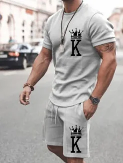 Outlet OUKU Men's Letter 2pcs Tees sets Matching Sets Short Sleeve Short Pants Crewneck Fashion Streetwear Gymnatics Outdoor Daily Wear Going out Drawstring Elastic Waist Summer Black White Pink