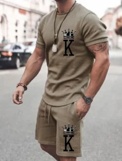 Outlet OUKU Men's Letter 2pcs Tees sets Matching Sets Short Sleeve Short Pants Crewneck Fashion Streetwear Gymnatics Outdoor Daily Wear Going out Drawstring Elastic Waist Summer Black White Pink