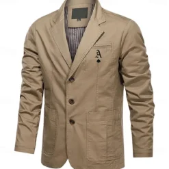 Discount OUKU Men's Letter Print Cotton Suit Jacket Suits Coat Blazer Casual Outdoor Dailywear Long Sleeve Notch Lapel Collar Outwear Pockets Button Down Stripe Lined Suit Jacket Fall Winter Black khaki Army Green