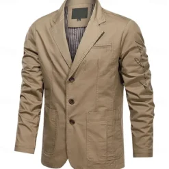 Sale OUKU Men's Letter Print Cotton Suit Jacket Suits Coat Blazer Casual Outdoor Dailywear Long Sleeve Notch Lapel Collar Outwear Pockets Button Down Stripe Lined Suit Jacket Fall Winter Black khaki Army Green