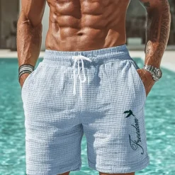 Outlet OUKU Men's Letter Print Freedom Waffle Shorts Sweat Shorts Casual Shorts Mid Waist Fashion Casual Vacation Jogging Workout Elastic Drawstring Waist Shorts with Pockets Designer Clothing Apparel