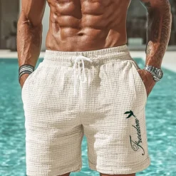 Outlet OUKU Men's Letter Print Freedom Waffle Shorts Sweat Shorts Casual Shorts Mid Waist Fashion Casual Vacation Jogging Workout Elastic Drawstring Waist Shorts with Pockets Designer Clothing Apparel