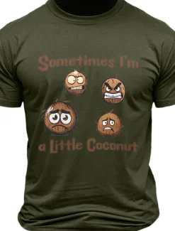 Clearance OUKU Men's Letter Printed Coconut Funny Hawaiian T Shirt Tee Top 100% Cotton Short Sleeve Graphic Shirt Black White Army Green Comfortable Tee Vacation Street Fashion Designer Clothing