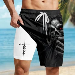 Discount OUKU Men's Letter Printed Faith Halloween Costumes Lined Shorts 2 in 1 Board Shorts Swim Shorts Mid Waist Vintage Retro Holiday Streetwear Side Pockets With Compression Liner Elastic Drawstring Waist