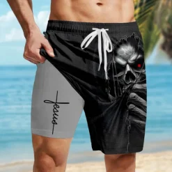 Discount OUKU Men's Letter Printed Faith Halloween Costumes Lined Shorts 2 in 1 Board Shorts Swim Shorts Mid Waist Vintage Retro Holiday Streetwear Side Pockets With Compression Liner Elastic Drawstring Waist
