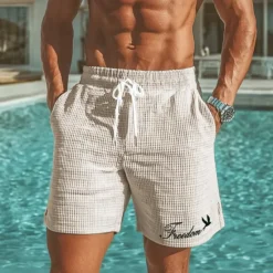 Clearance OUKU Men's Letter Printed Freedom Waffle Shorts Sweat Shorts Casual Shorts Mid Waist Fashion Casual Vacation Jogging Workout Elastic Drawstring Waist Shorts with Pockets Designer Clothing Apparel