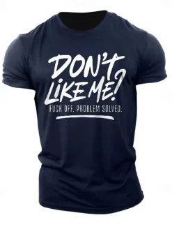 Hot OUKU Men's Letter Printed Funny T Shirt Tee Top 100% Cotton Short Sleeve Graphic Shirt Dark Grey Dark Blue Comfortable Tee Street Sports Outdoor Fashion Designer Clothing