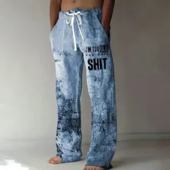 Sale OUKU Men's Letter Printed Funny Gradient Color Trousers Baggy Pants Casual Pants Mid Waist Casual Outdoor Vacation Elastic Drawstring Waist Linen-Like Pants with Pockets Spring Fall 3D Print Blue