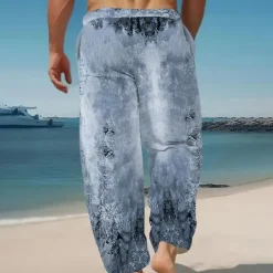 Sale OUKU Men's Letter Printed Funny Gradient Color Trousers Baggy Pants Casual Pants Mid Waist Casual Outdoor Vacation Elastic Drawstring Waist Linen-Like Pants with Pockets Spring Fall 3D Print Blue