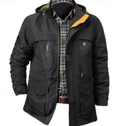 Outlet OUKU Men's Letter Printed Outdoor Jacket Coat Tactical Practical Waterproof Casual Sports Outdoor Daily Wear Zip Front Adjustable Drawstring Hood Graphic Fall Winter Standing Collar Long Sleeve Black Army