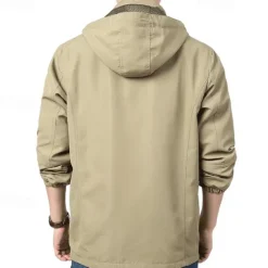 Discount OUKU Men's Letter Printed Outdoor Jacket Coat Tactical Practical Casual Sports Outdoor Daily Wear Side Pockets Zip Front Adjustable Drawstring Hood Fall Winter Standing Collar Long Sleeve khaki Army Green