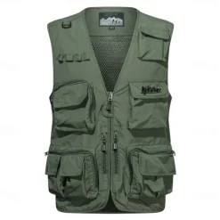 Discount OUKU Men's Letter Printed Vest Waistcoat Gilet Tactical Practical Removable Casual Sports Outdoor Fishing Photography Mesh Side Pockets Quick Dry Fall Winter Collarless Sleeveless khaki Army Green Dark