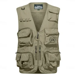 Clearance OUKU Men's Letter Printed Vest Waistcoat Gilet Tactical Practical Removable Casual Sports Outdoor Fishing Photography Mesh Side Pockets Quick Dry Fall Winter Collarless Sleeveless khaki Army Green Dark