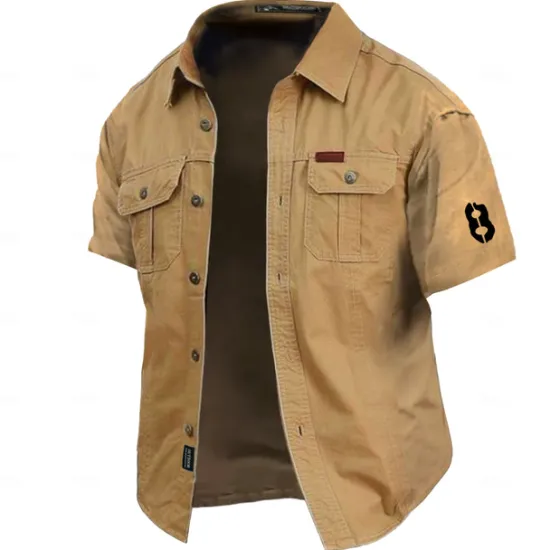 Clearance OUKU Men's Letter Printed Work Shirt Western Shirt Cargo Shirt Short Sleeve Casual Tactical Sports & Outdoor Going out Summer Spring Turndown Print Army Green Khaki Dark Blue