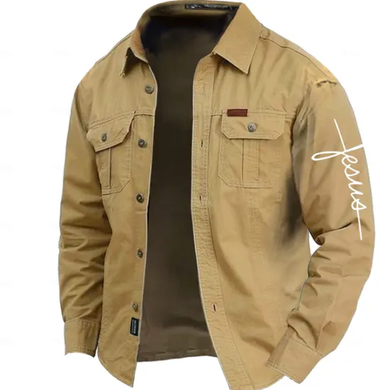 Online OUKU Men's Letter Printed Work Shirt Western Shirt Cargo Shirt Long Sleeve Casual Tactical Sports & Outdoor Going out Winter Spring & Fall Turndown Print Army Green Blue Khaki