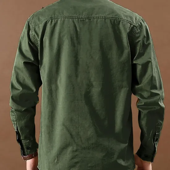 Online OUKU Men's Letter Printed Work Shirt Western Shirt Cargo Shirt Long Sleeve Casual Tactical Sports & Outdoor Going out Winter Spring & Fall Turndown Print Army Green Blue Khaki