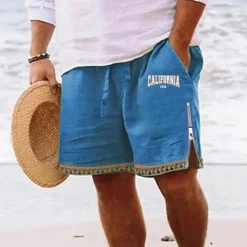 Hot OUKU Men's Letter Shorts Summer Shorts Beach Shorts Mid Waist Hawaiian Casual Daily Holiday Going out Zipper Drawstring Elastic Waist Designer Clothing Apparel