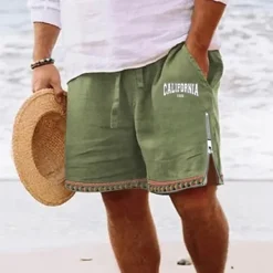 Hot OUKU Men's Letter Shorts Summer Shorts Beach Shorts Mid Waist Hawaiian Casual Daily Holiday Going out Zipper Drawstring Elastic Waist Designer Clothing Apparel