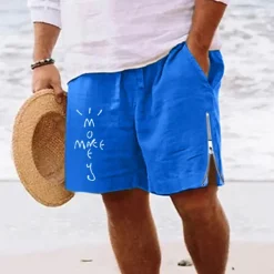New OUKU Men's Letter Shorts Summer Shorts Beach Shorts Mid Waist Hawaiian Casual Daily Holiday Going out Zipper Drawstring Elastic Waist Designer Clothing Apparel