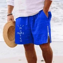 New OUKU Men's Letter Shorts Summer Shorts Beach Shorts Mid Waist Hawaiian Casual Daily Holiday Going out Zipper Drawstring Elastic Waist Designer Clothing Apparel