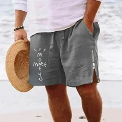 New OUKU Men's Letter Shorts Summer Shorts Beach Shorts Mid Waist Hawaiian Casual Daily Holiday Going out Zipper Drawstring Elastic Waist Designer Clothing Apparel