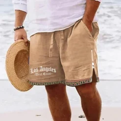 Sale OUKU Men's Letter Shorts Summer Shorts Beach Shorts Mid Waist Hawaiian Casual Daily Holiday Going out Zipper Drawstring Elastic Waist Designer Clothing Apparel