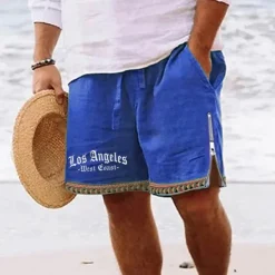 Sale OUKU Men's Letter Shorts Summer Shorts Beach Shorts Mid Waist Hawaiian Casual Daily Holiday Going out Zipper Drawstring Elastic Waist Designer Clothing Apparel
