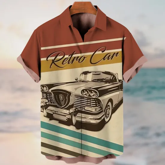 New OUKU Men's Letter Vintage Hula Girls Shirt Summer Hawaiian Shirt Aloha Shirt Short Sleeves Shirt Turndown Vintage Fashion Streetwear Outdoor Street Casual Black Yellow Blue S M L