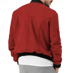 Sale OUKU Men's Lightweight Jacket Bomber Jacket Bomber Leather Jacket Daily Vacation Soft Pocket Spring & Fall Plain Fashion Classic Stand Collar Regular Apricot Black Red Navy Blue Brown Jacket