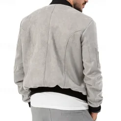 Sale OUKU Men's Lightweight Jacket Bomber Jacket Bomber Leather Jacket Daily Vacation Soft Pocket Spring & Fall Plain Fashion Classic Stand Collar Regular Apricot Black Red Navy Blue Brown Jacket
