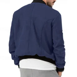 Sale OUKU Men's Lightweight Jacket Bomber Jacket Bomber Leather Jacket Daily Vacation Soft Pocket Spring & Fall Plain Fashion Classic Stand Collar Regular Apricot Black Red Navy Blue Brown Jacket
