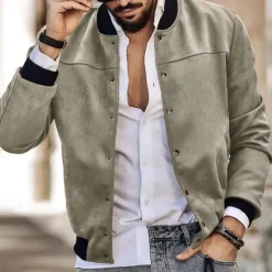 Sale OUKU Men's Lightweight Jacket Bomber Jacket Bomber Leather Jacket Daily Vacation Soft Pocket Spring & Fall Plain Fashion Classic Stand Collar Regular Apricot Black Red Navy Blue Brown Jacket
