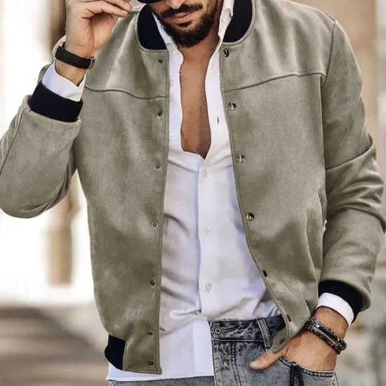 Sale OUKU Men's Lightweight Jacket Bomber Jacket Bomber Leather Jacket Daily Vacation Soft Pocket Spring & Fall Plain Fashion Classic Stand Collar Regular Apricot Black Red Navy Blue Brown Jacket