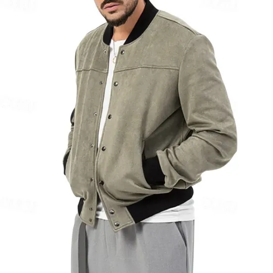Sale OUKU Men's Lightweight Jacket Bomber Jacket Bomber Leather Jacket Daily Vacation Soft Pocket Spring & Fall Plain Fashion Classic Stand Collar Regular Apricot Black Red Navy Blue Brown Jacket