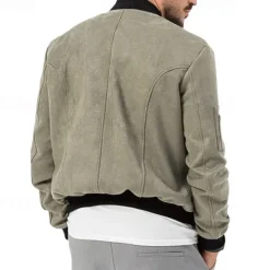 Sale OUKU Men's Lightweight Jacket Bomber Jacket Bomber Leather Jacket Daily Vacation Soft Pocket Spring & Fall Plain Fashion Classic Stand Collar Regular Apricot Black Red Navy Blue Brown Jacket