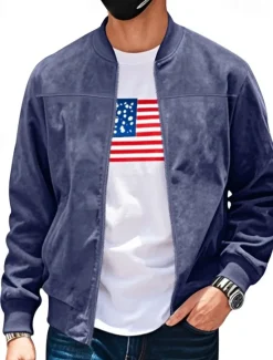 Online OUKU Men's Lightweight Jacket Bomber Jacket Cargo Jacket Transition Jacket Vacation Daily Warm Pocket Fall & Winter Plain Fashion Classic Stand Collar Regular Black Navy Blue Blue Brown Army Green Jacket