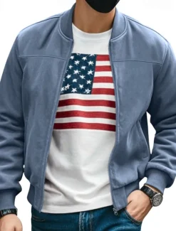 Online OUKU Men's Lightweight Jacket Bomber Jacket Cargo Jacket Transition Jacket Vacation Daily Warm Pocket Fall & Winter Plain Fashion Classic Stand Collar Regular Black Navy Blue Blue Brown Army Green Jacket