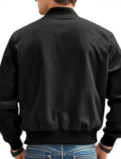 Online OUKU Men's Lightweight Jacket Bomber Jacket Cargo Jacket Transition Jacket Vacation Daily Warm Pocket Fall & Winter Plain Fashion Classic Stand Collar Regular Black Navy Blue Blue Brown Army Green Jacket
